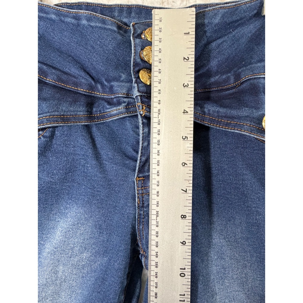 Flamingals Women Size L Wide Leg Cuffed Mid Waist Embroidery Baggy Jeans - Picture 6 of 9